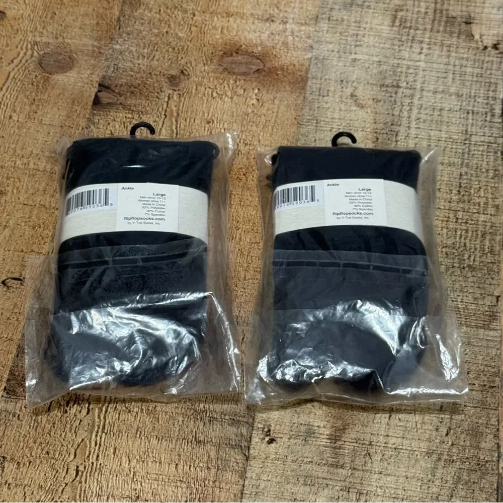 2 PAIRS V-TOE FLIP FLOP BLACK SOCKS SIZE W: 11 And Up M: 10-13 NWT